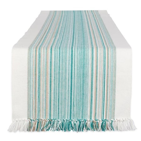 Fastfood 14 x 72 in. Teal Blue Striped Fringed Table Runner FA1539495